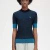 Pull à manches courtes côtelé contrasté pour femme