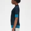 Pull à manches courtes côtelé contrasté pour femme