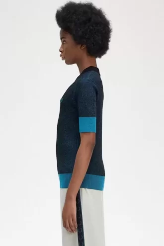 Pull à manches courtes côtelé contrasté pour femme
