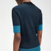 Pull à manches courtes côtelé contrasté pour femme