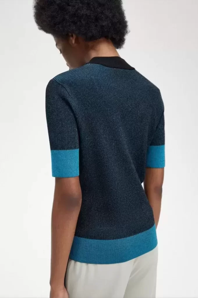 Pull à manches courtes côtelé contrasté pour femme