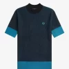 Pull à manches courtes côtelé contrasté pour femme