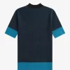 Pull à manches courtes côtelé contrasté pour femme