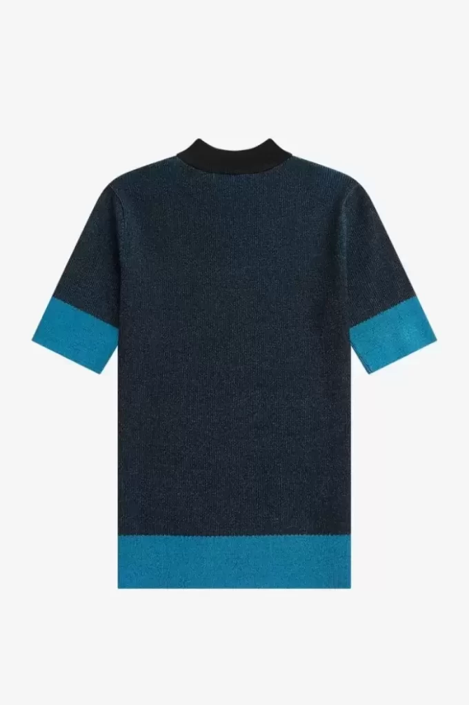Pull à manches courtes côtelé contrasté pour femme