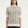 Pull à manches courtes en maille ajourée pour femme