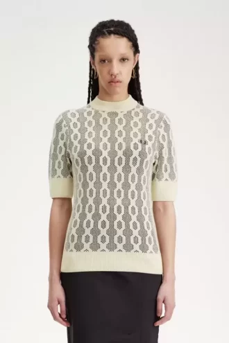Pull à manches courtes en maille ajourée pour femme