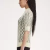 Pull à manches courtes en maille ajourée pour femme
