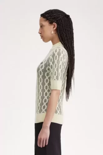 Pull à manches courtes en maille ajourée pour femme