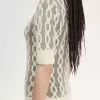 Pull à manches courtes en maille ajourée pour femme