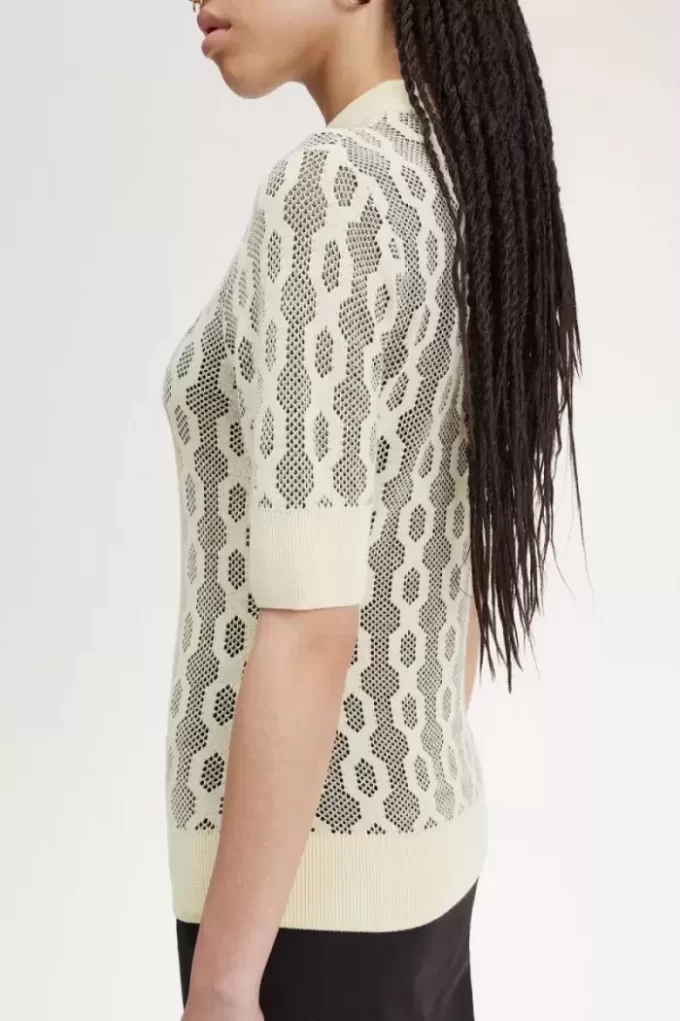 Pull à manches courtes en maille ajourée pour femme