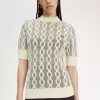 Pull à manches courtes en maille ajourée pour femme