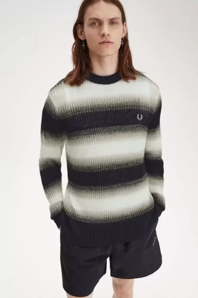 Pull rayé en maille ajourée pour homme