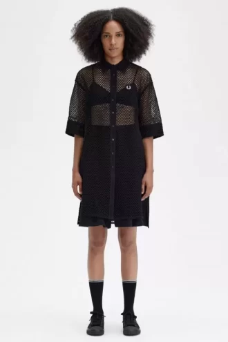 Robe chemise en maille ajourée pour femme