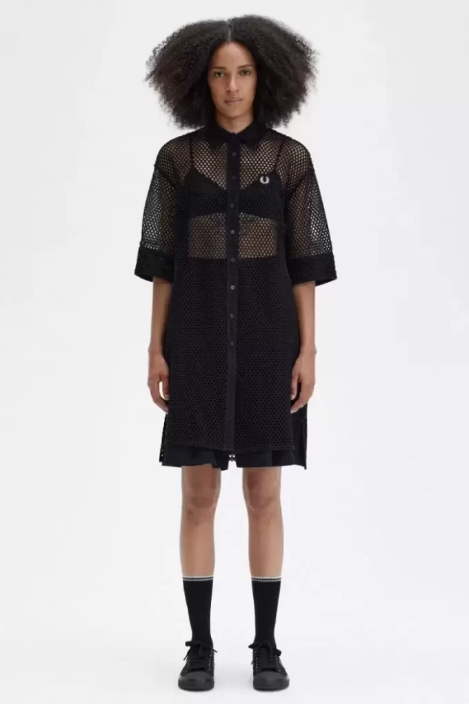 Robe chemise en maille ajourée pour femme
