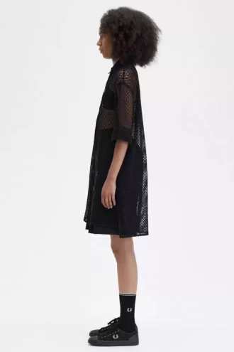Robe chemise en maille ajourée pour femme