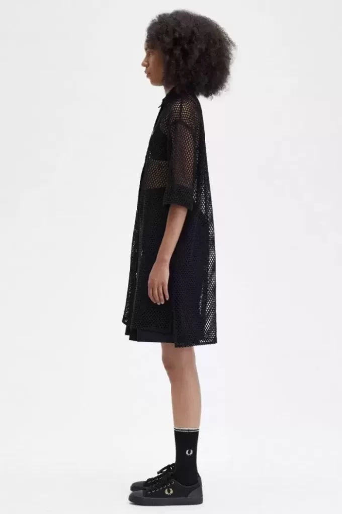 Robe chemise en maille ajourée pour femme