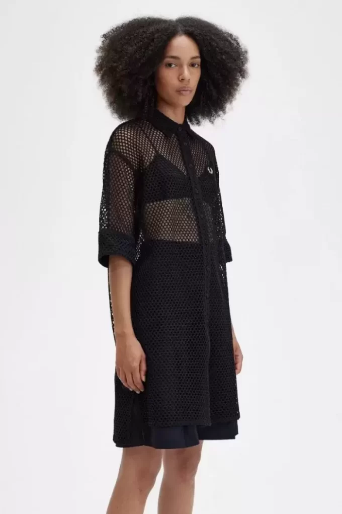 Robe chemise en maille ajourée pour femme