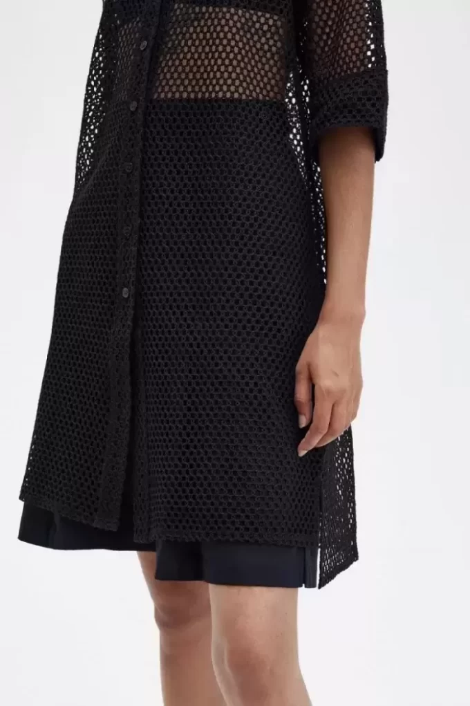 Robe chemise en maille ajourée pour femme
