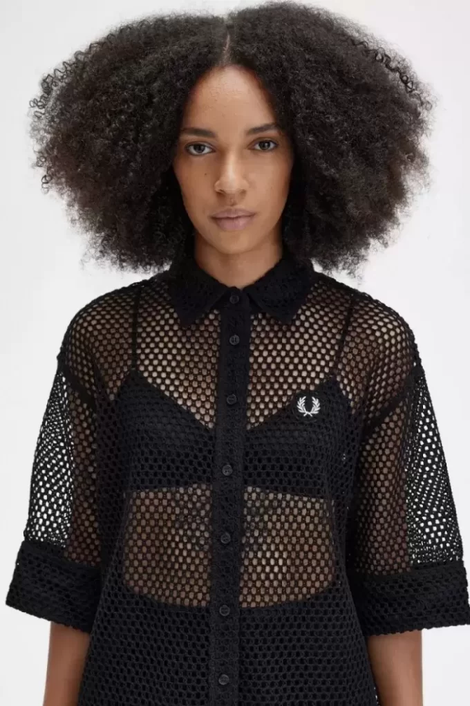 Robe chemise en maille ajourée pour femme