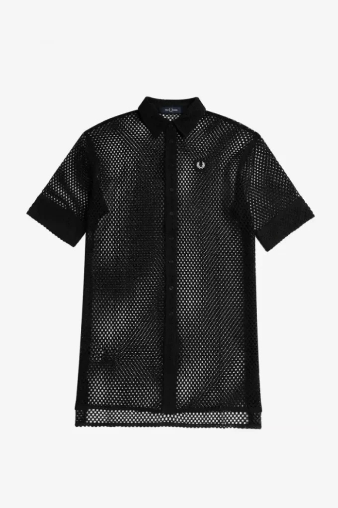 Robe chemise en maille ajourée pour femme