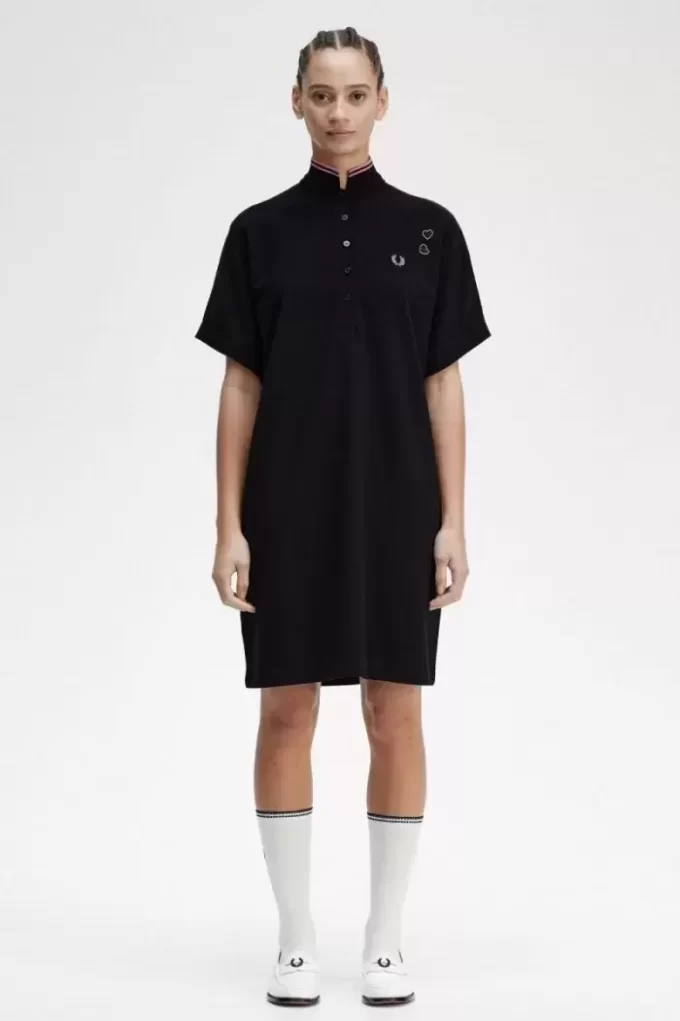 Robe chemise en piqué à liserés pour femme