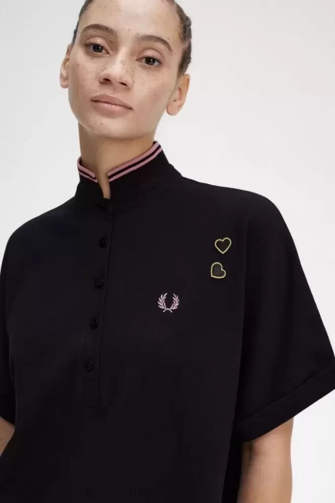 Robe chemise en piqué à liserés pour femme