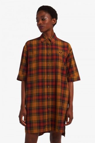 Robe chemise en tartan à ourlet asymétrique