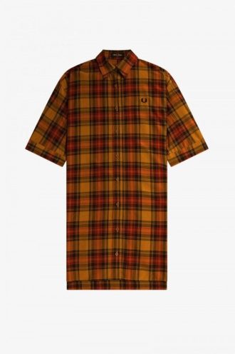 Robe chemise en tartan à ourlet asymétrique