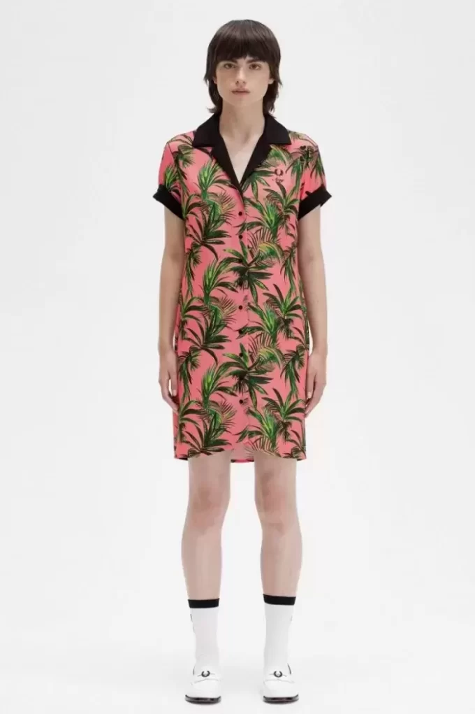 Robe chemise à imprimé palmiers pour femme