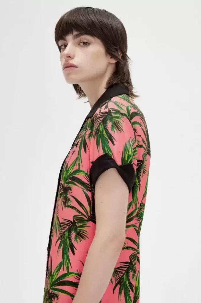 Robe chemise à imprimé palmiers pour femme