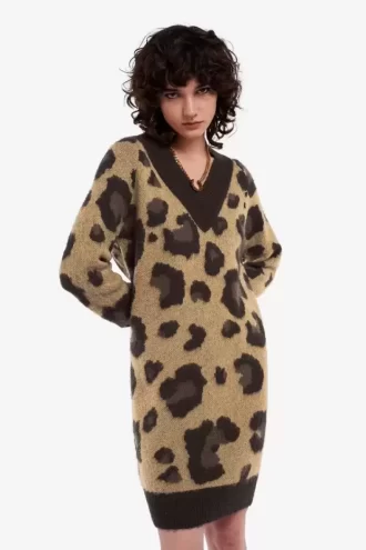 Robe en tricot léopard pour femme