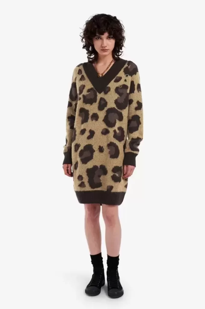 Robe en tricot léopard pour femme
