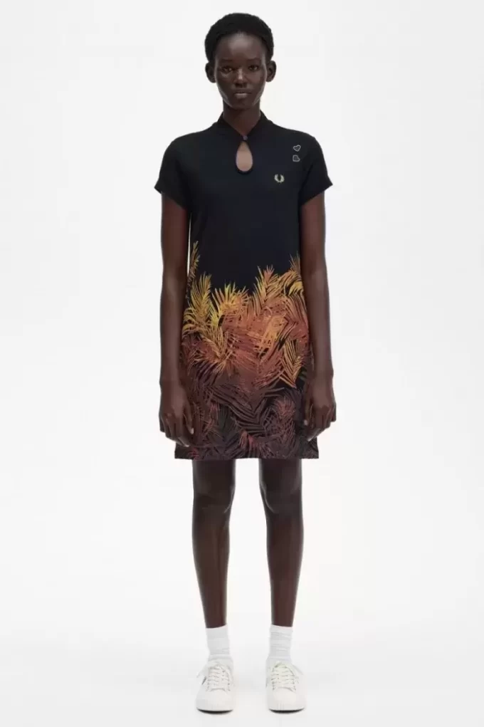 Robe femme en piqué à imprimé palmier