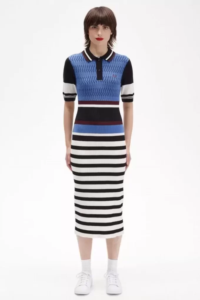 Robe femme en tricot jacquard à rayures