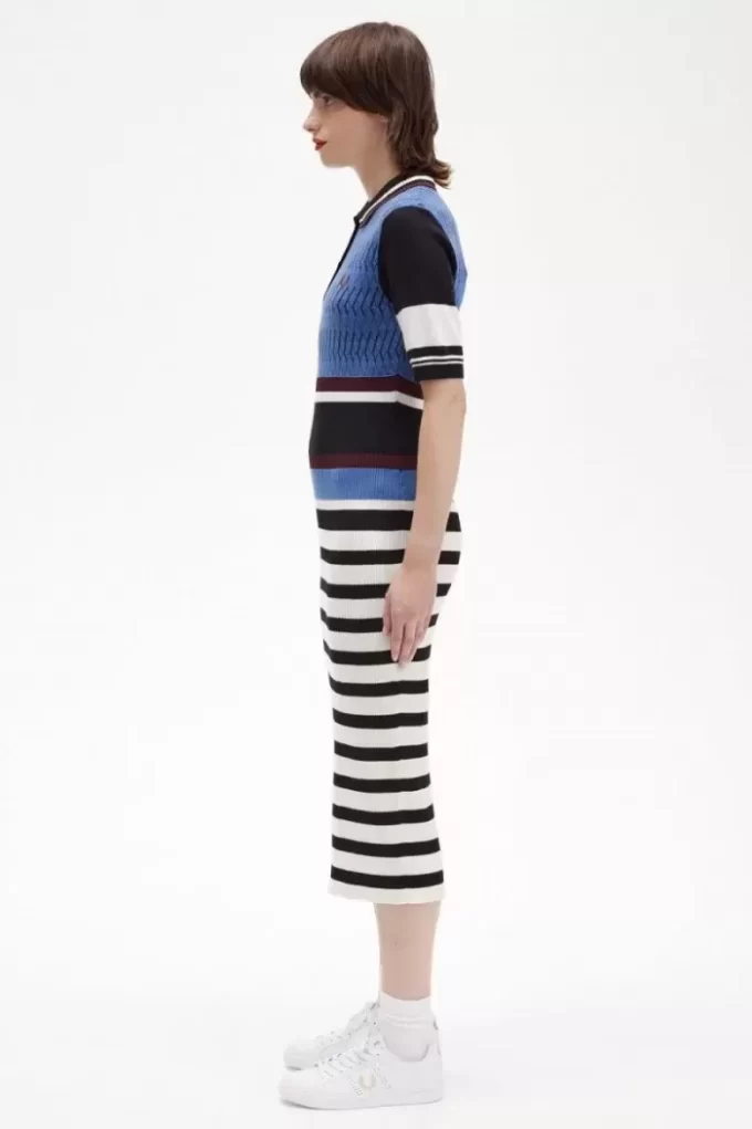 Robe femme en tricot jacquard à rayures