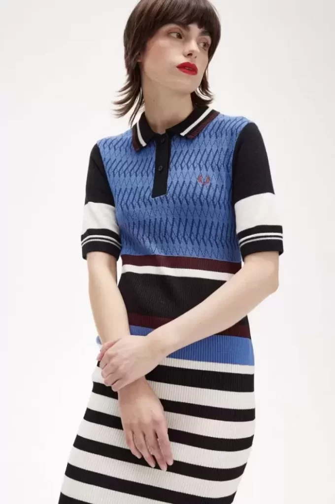 Robe femme en tricot jacquard à rayures
