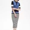 Robe femme en tricot jacquard à rayures