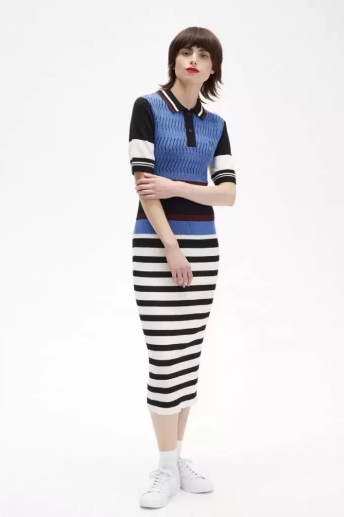 Robe femme en tricot jacquard à rayures