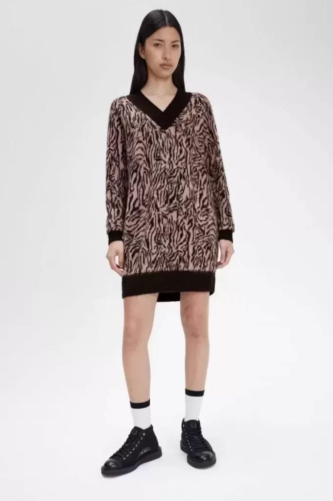 Robe femme en tricot zébré