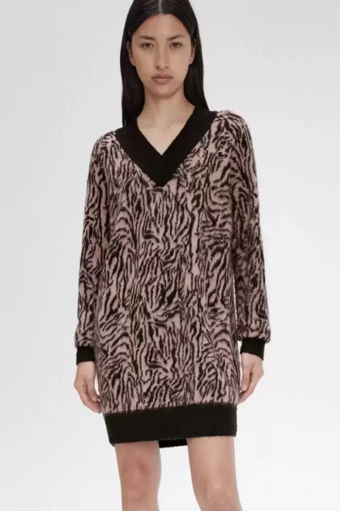 Robe femme en tricot zébré