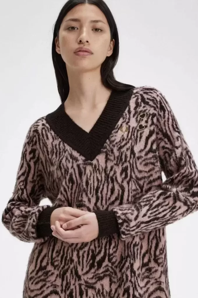 Robe femme en tricot zébré