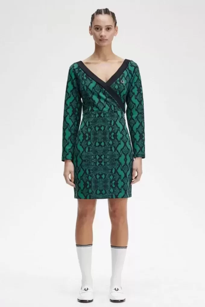 Robe femme à épaules dénudées et imprimé serpent