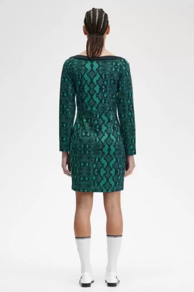 Robe femme à épaules dénudées et imprimé serpent