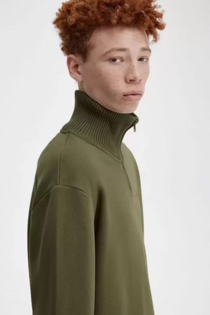 Sweat-shirts pour hommes à col zippé et bordure tricotée
