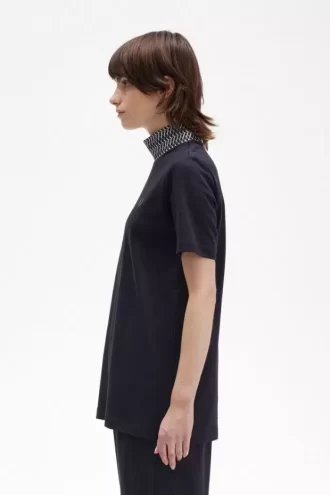 T-shirt col montant à bordure jacquard pour femme