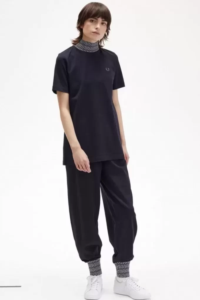 T-shirt col montant à bordure jacquard pour femme