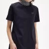 T-shirt col montant à bordure jacquard pour femme