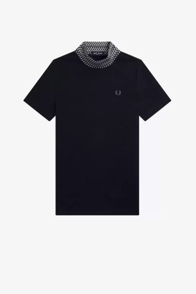 T-shirt col montant à bordure jacquard pour femme