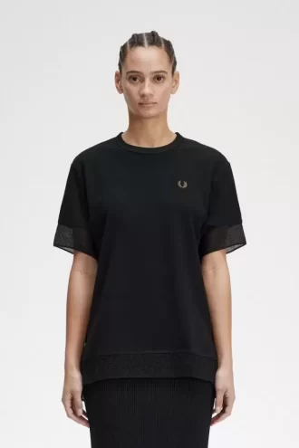T-shirt piqué à bordure transparente pour femme