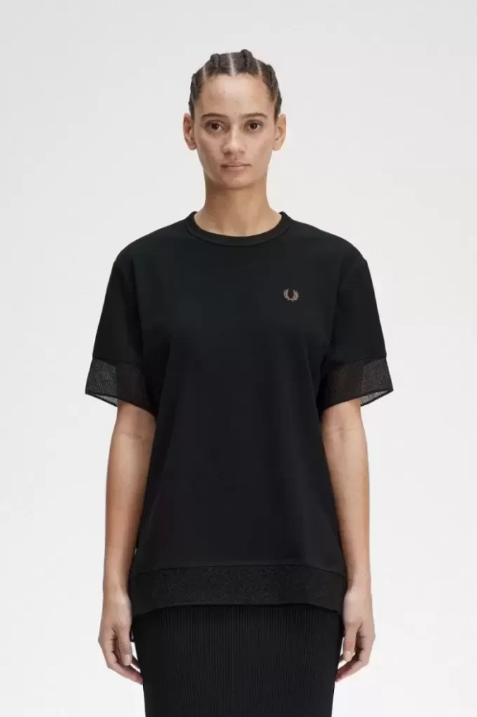 T-shirt piqué à bordure transparente pour femme